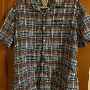 L.L. Bean Men's Multicolor Plaid Button-Down Shirt 100% Linen